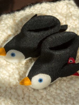 Handmade Felted Wool Penguin Slippers with Suede Soles