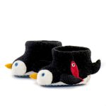 Handmade Felted Wool Penguin Slippers with Suede Soles