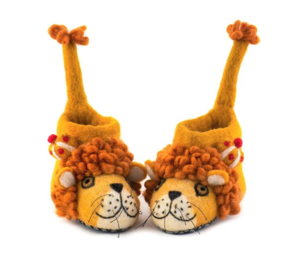 Handmade Felted Wool Lion Slippers with Suede Sole