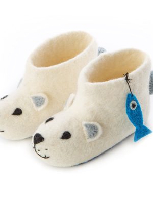 Handmade Felted Wool Polar Bear Slippers with Suede Soles
