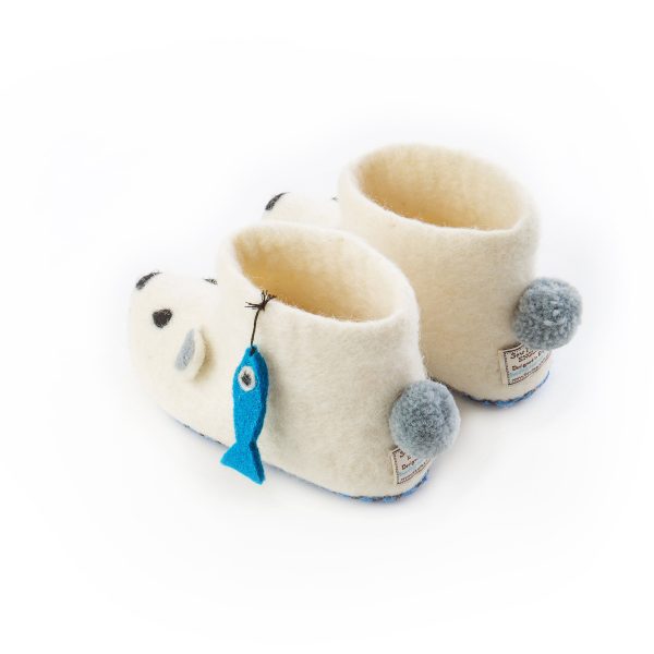 Handmade Felted Wool Polar Bear Slippers with Suede Soles