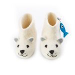 Handmade Felted Wool Polar Bear Slippers with Suede Soles