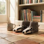 Handmade Felted Wool Badger Slippers with Suede Soles