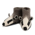 Handmade Felted Wool Badger Slippers with Suede Soles