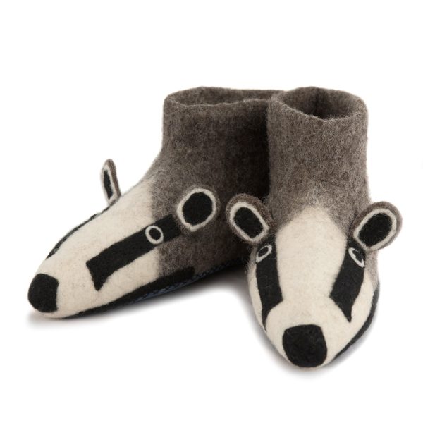 Handmade Felted Wool Badger Slippers with Suede Soles