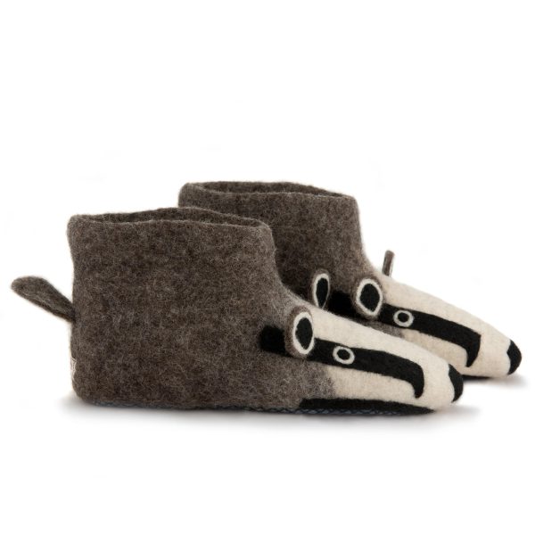 Handmade Felted Wool Badger Slippers with Suede Soles