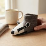 Handmade Felted Wool Badger Slippers with Suede Soles