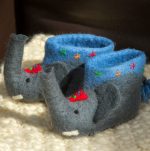 Handmade Felted Wool Elephant Slippers with Suede Soles