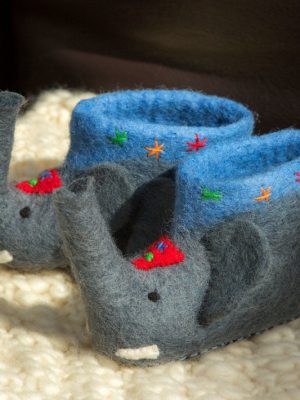Handmade Felted Wool Elephant Slippers with Suede Soles