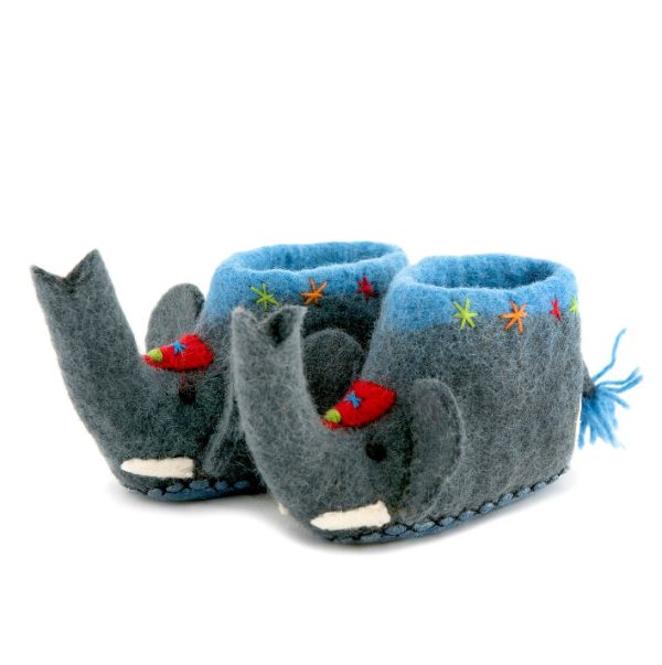 Handmade Felted Wool Elephant Slippers with Suede Soles