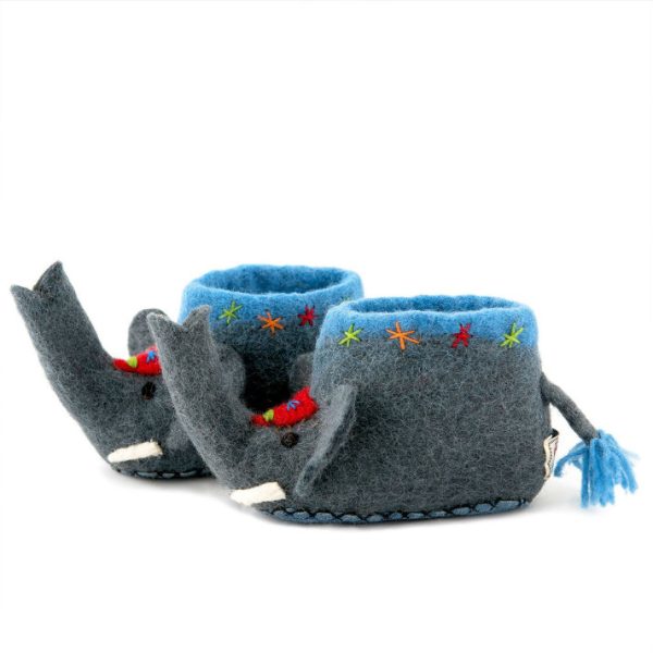 Handmade Felted Wool Elephant Slippers with Suede Soles
