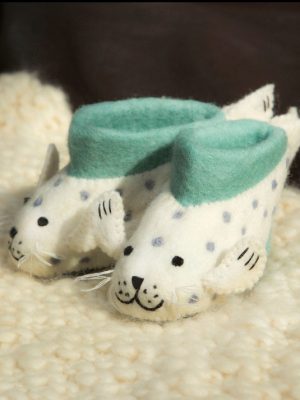 Handmade Felted Wool Seal Slippers with Suede Soles