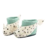 Handmade Felted Wool Seal Slippers with Suede Soles