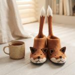 Handmade Felted Wool Fox Slippers with Suede Soles