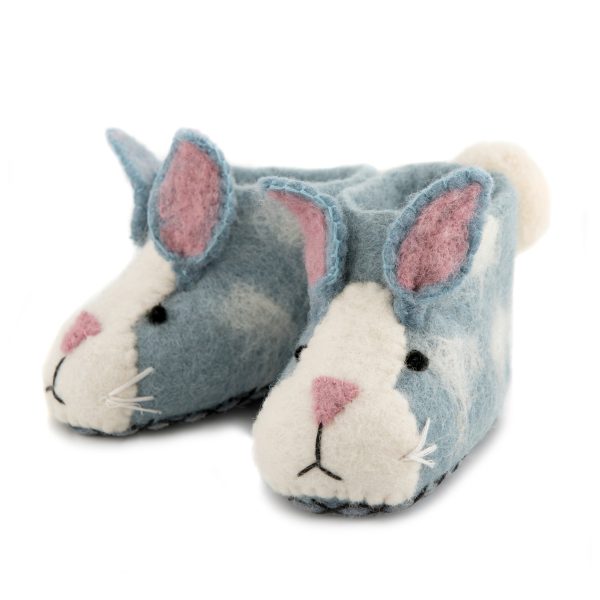 Handmade Felted Wool Bunny Slippers with Suede Soles