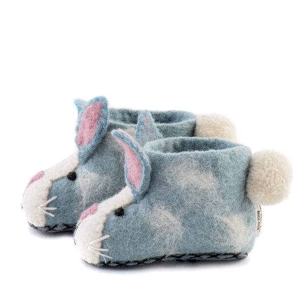 Handmade Felted Wool Bunny Slippers with Suede Soles