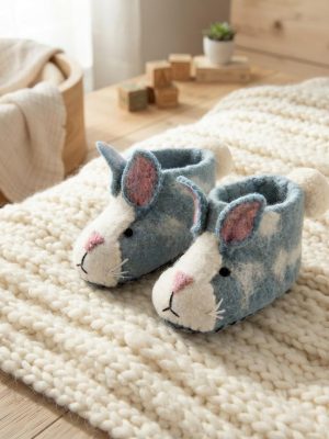 Handmade Felted Wool Bunny Slippers with Suede Soles