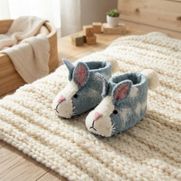 Handmade Felted Wool Bunny Slippers with Suede Soles