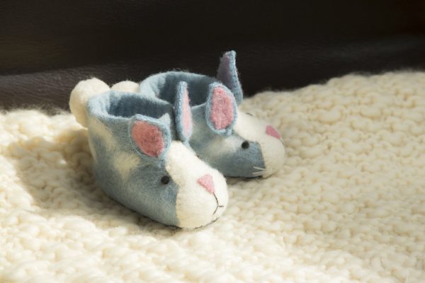 Handmade Felted Wool Bunny Slippers with Suede Soles