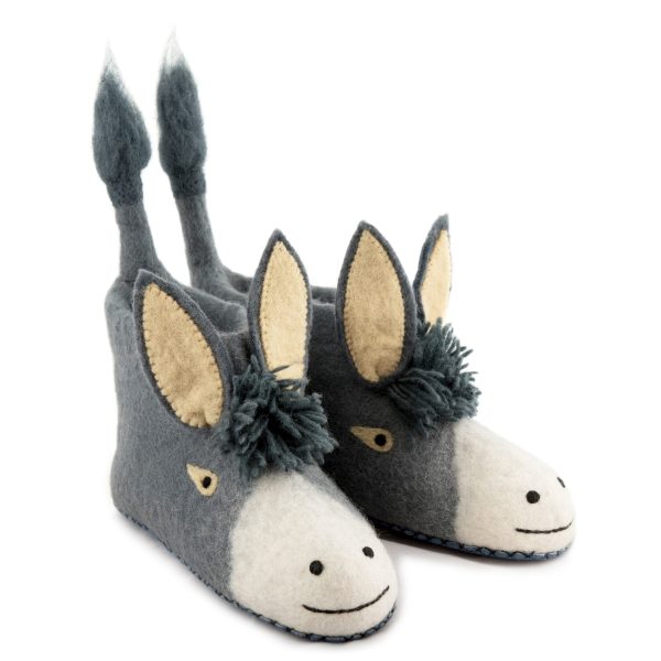 Handmade Felted Wool Donkey Slippers with Suede Soles