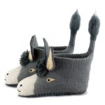 Handmade Felted Wool Donkey Slippers with Suede Soles