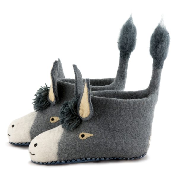 Handmade Felted Wool Donkey Slippers with Suede Soles