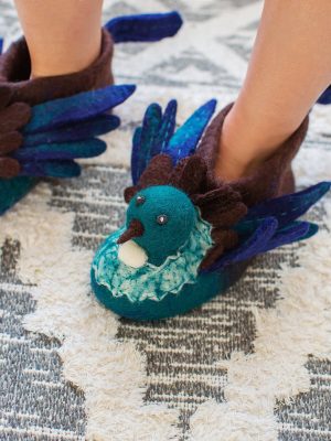 Handmade Felted Wool Hummingbird Slippers with Suede Soles