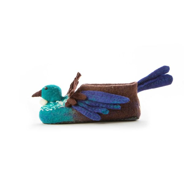 Handmade Felted Wool Hummingbird Slippers with Suede Soles
