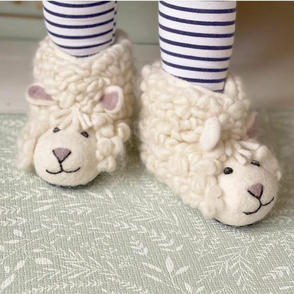 Handmade Felted Wool Sheep Slippers with Suede Soles