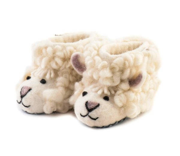 Handmade Felted Wool Sheep Slippers with Suede Soles