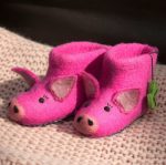 Handmade Felted Wool Pig Slippers with Suede Soles