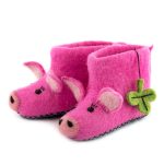 Handmade Felted Wool Pig Slippers with Suede Soles