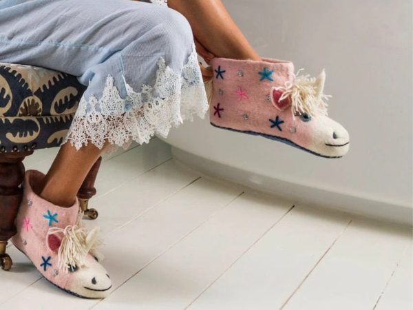 Handmade Felted Wool Unicorn Slippers with Suede Soles