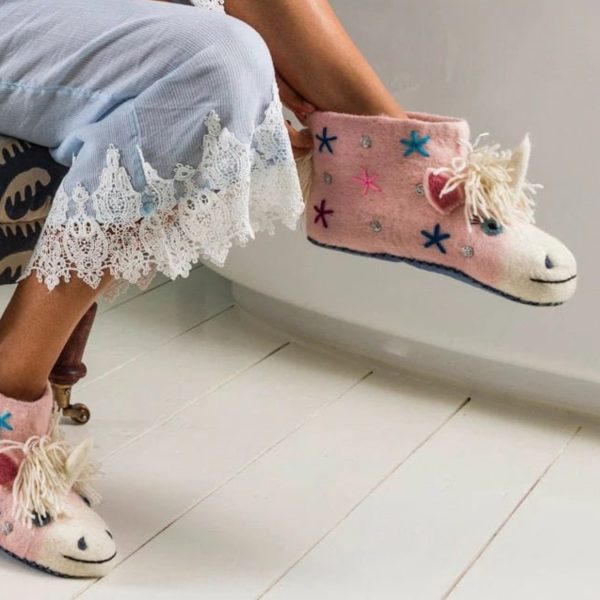 Handmade Felted Wool Unicorn Slippers with Suede Soles