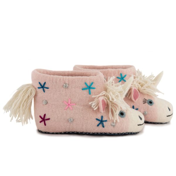 Handmade Felted Wool Unicorn Slippers with Suede Soles