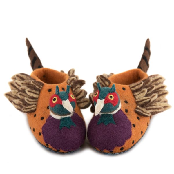 Handmade Felted Wool Pheasant Slippers with Suede Soles
