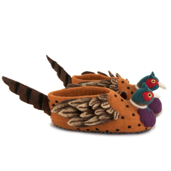 Handmade Felted Wool Pheasant Slippers with Suede Soles